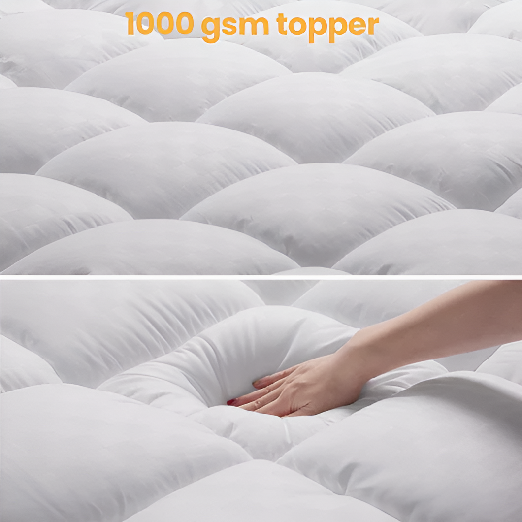 Premium Quilted 1000GSM Luxury Extra Thick Mattress Topper - Breathable & Fluffy Soft