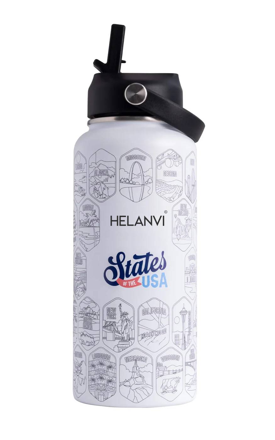 Helanvi™ 50 States Of The USA Water Bottle + Stickers